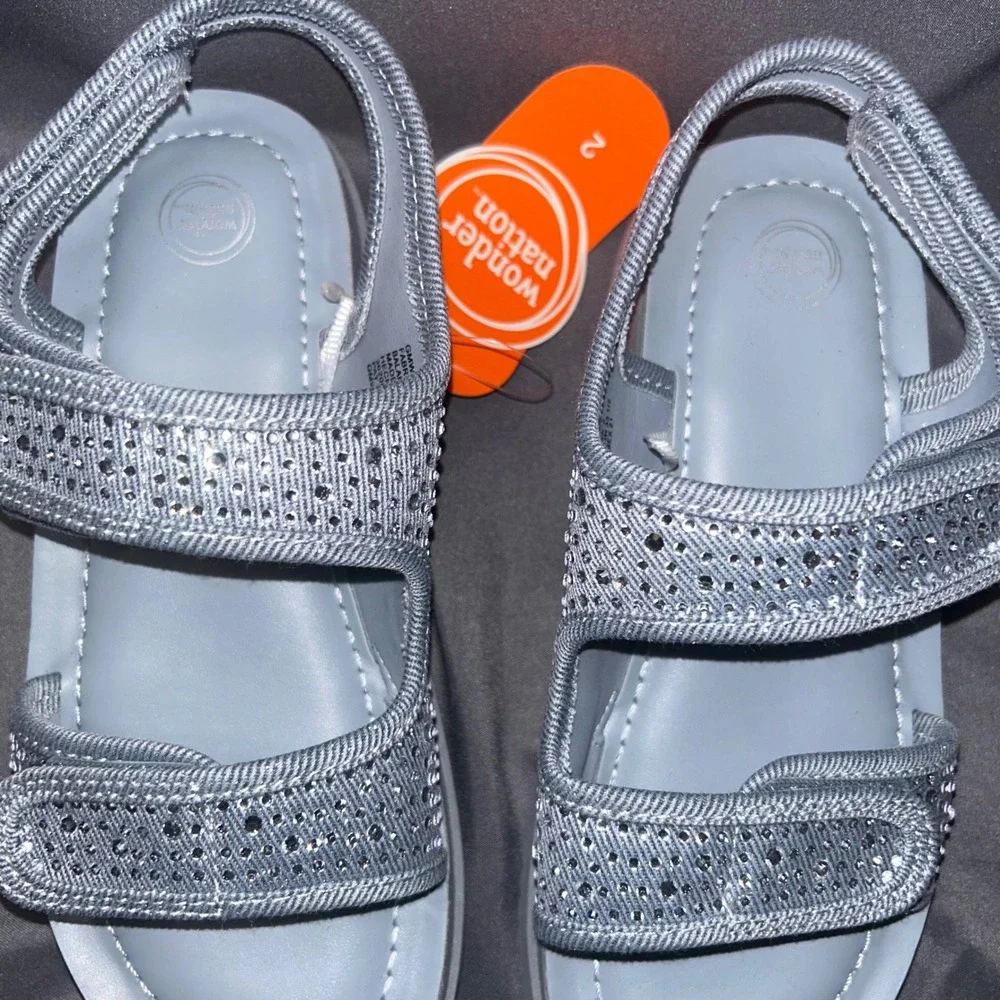 Wonder Nation Rhinestone Platform Sandals Light Blue Girls Size 2 NEW